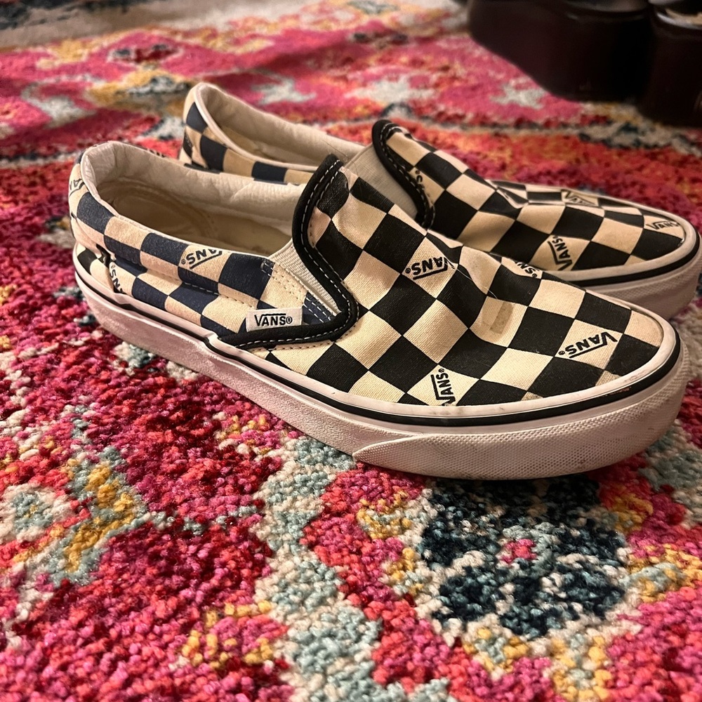 Checkers vans slip ons